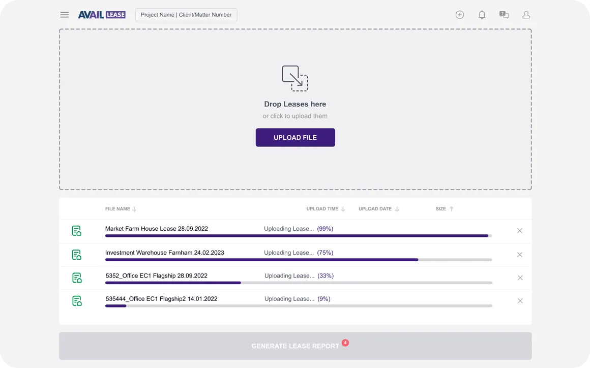 Screenshot of lease uploading process