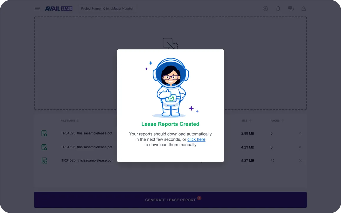 Screenshot of the Lease report generation success